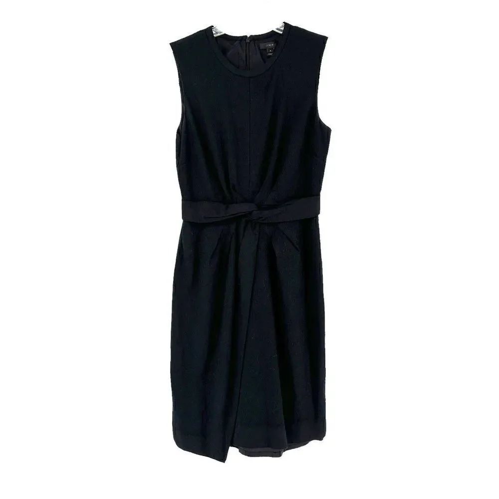 J Crew Dress Black 100% Wool Sleeveless Knee Length Classic Twist Front Size 4